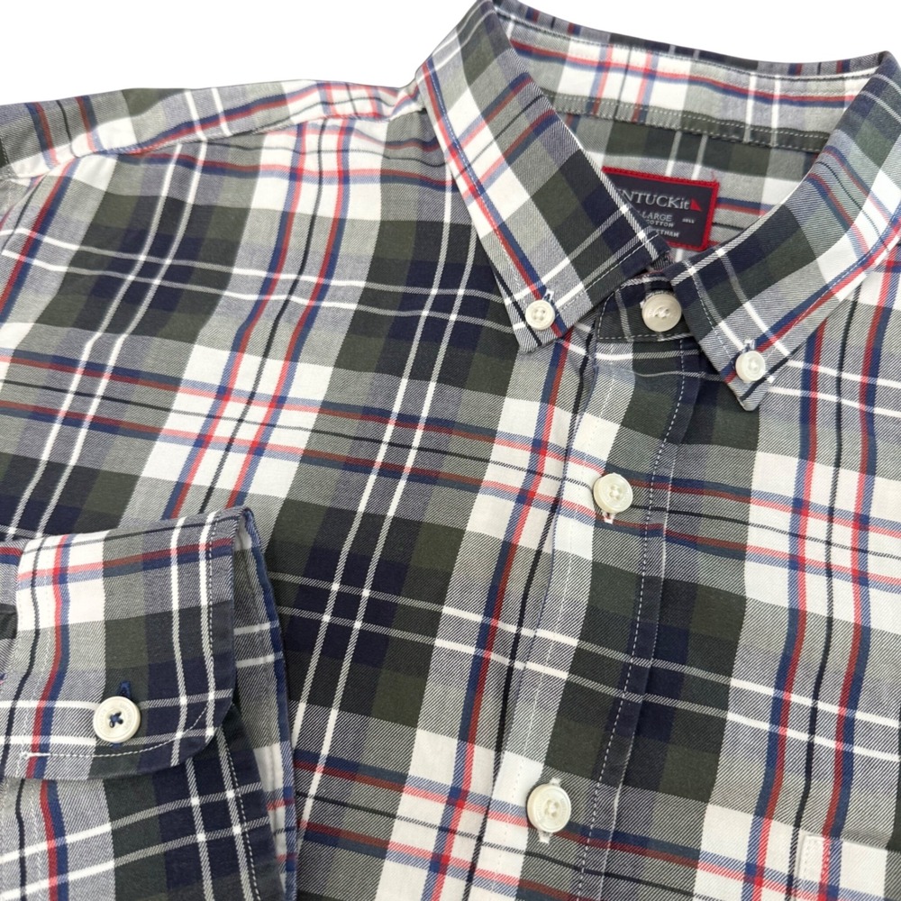 UNTUCKit Mens XL Plaid Button Down Shirt Green Navy White Cotton Long Sleeve - Picture 1 of 8